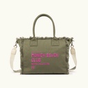 Bolso Shopper Caqui de Algodón Reciclado con Flecos y Bordado Rosa SCUBA KHAKI SHOPPER (1)