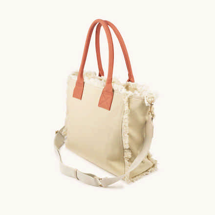 Bolso Shopper Caqui de Algodón Reciclado con Flecos y Bordado Rosa SCUBA KHAKI SHOPPER (8)