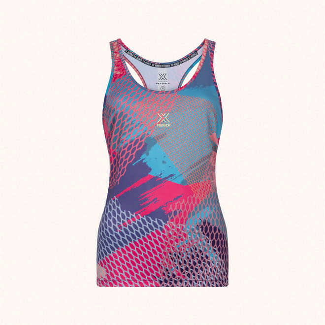 MUNICH PADEL WOMAN TANK TOP CLUB PRINT ANA Camiseta tÃ©cnica de tirantes para pÃ¡del con espalda en T y diseÃ±o estampado (1)