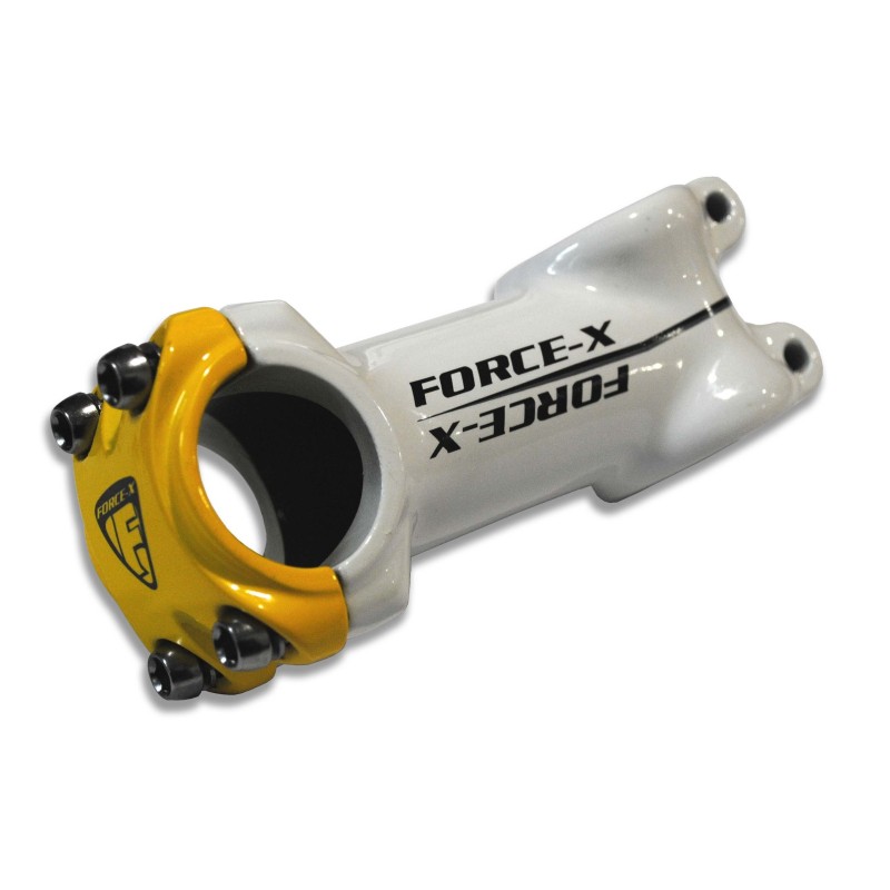 POTENCIA MANILLAR FORCE X BLANCO C/TAPA AMARILLA 90mm (1)