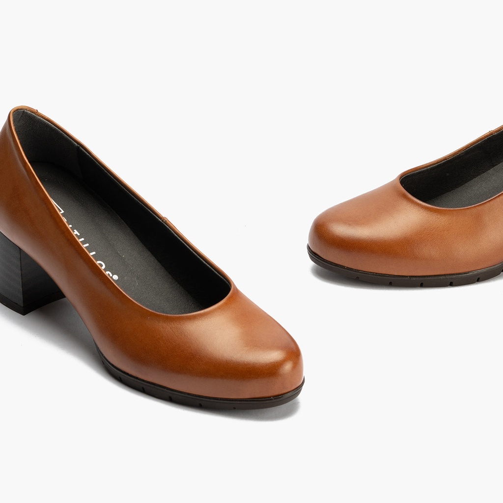 Zapato de Salón Mujer Tacón Medio con Tapas Marrón Claro (1)