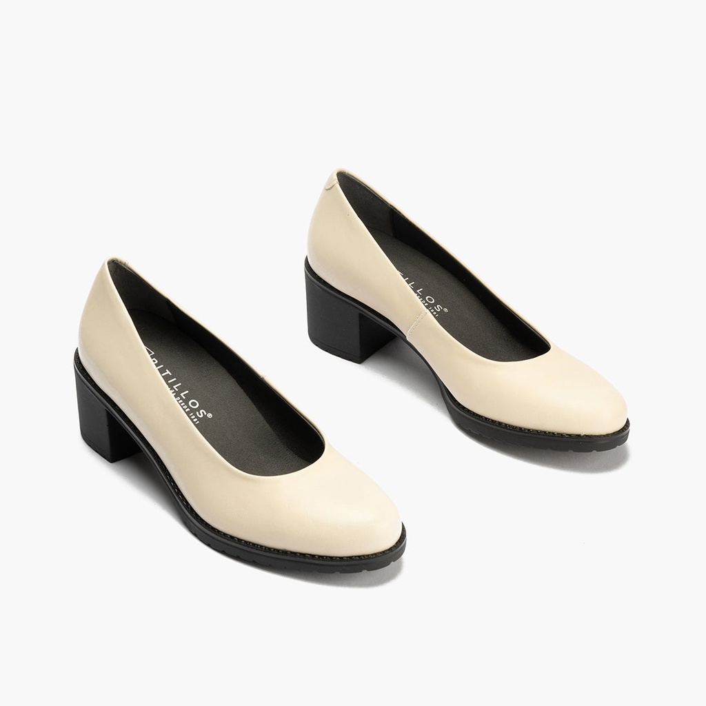 Zapato de Salón Clásico Tacón Medio Beige (1)
