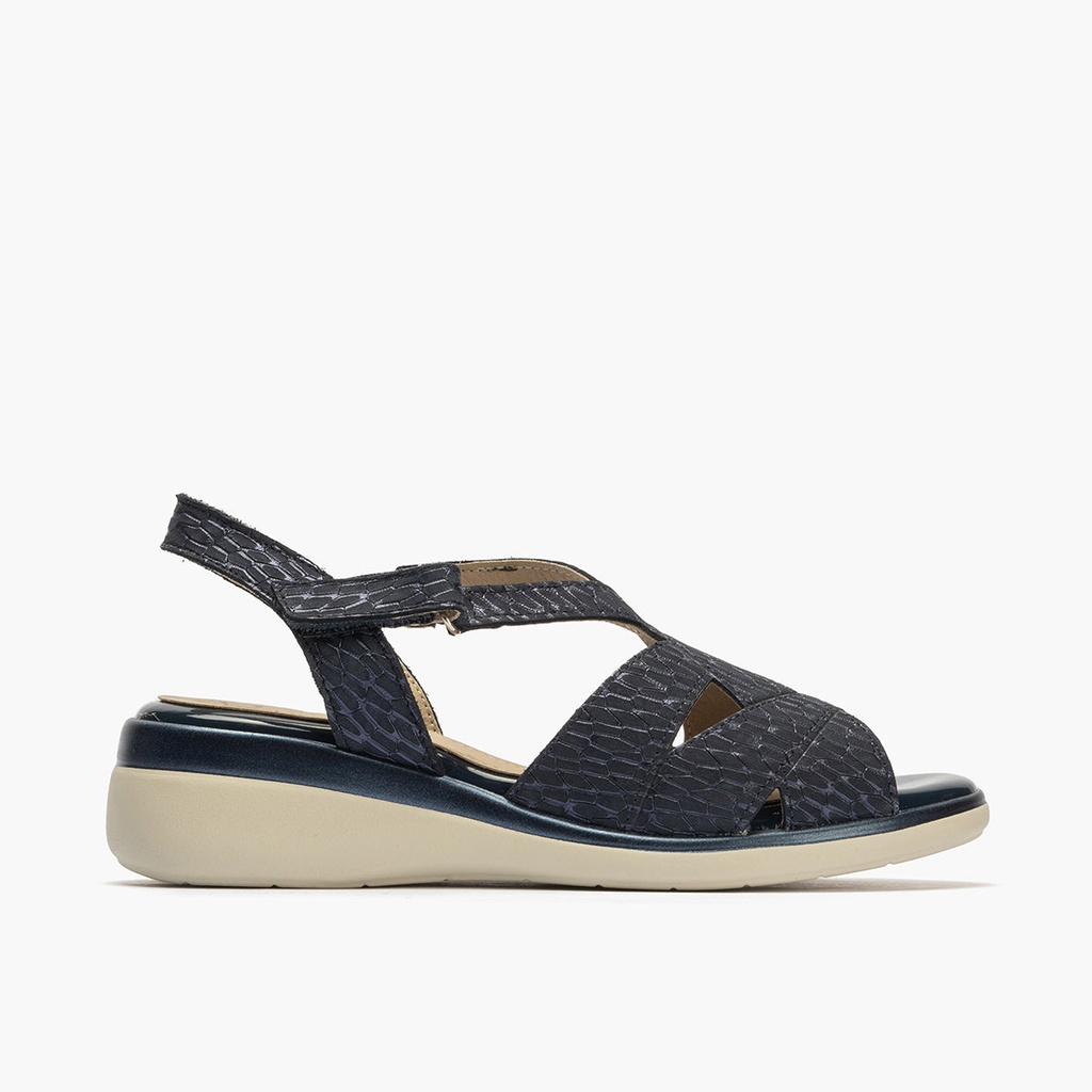 Sandalia asimétrica con velcro en piel grabada fantasía AZUL (1)
