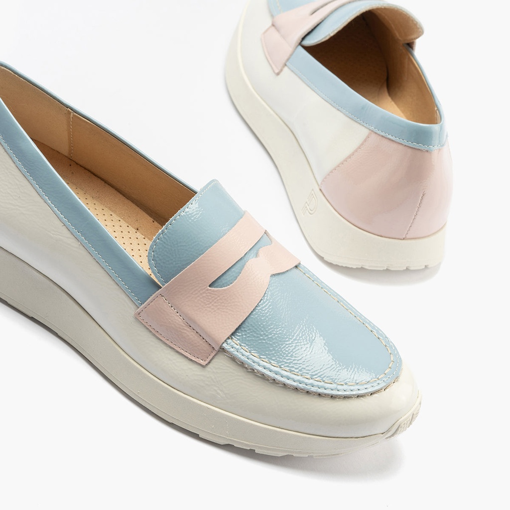 Mocasin multicolor mujer en piel charol BLANCO (1)