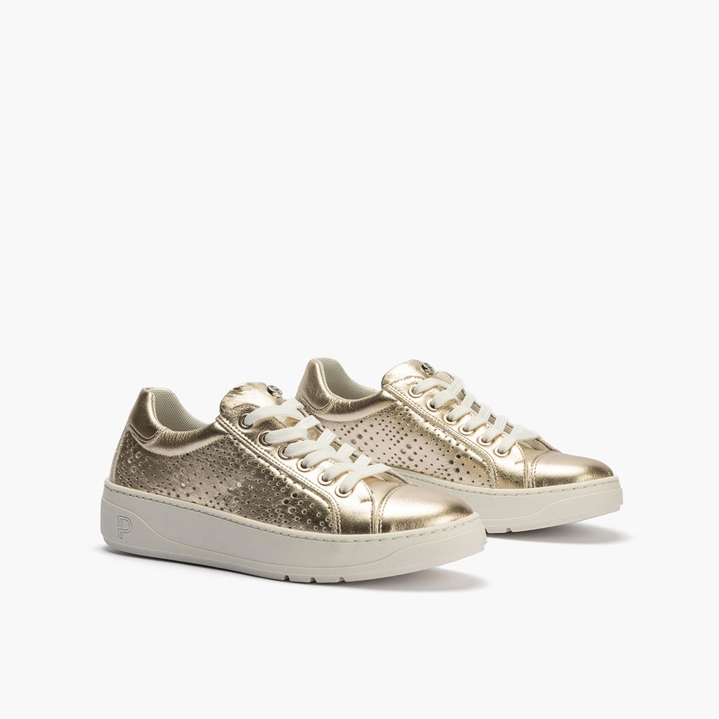 Basket con picados mujer en piel laminado ORO (1)