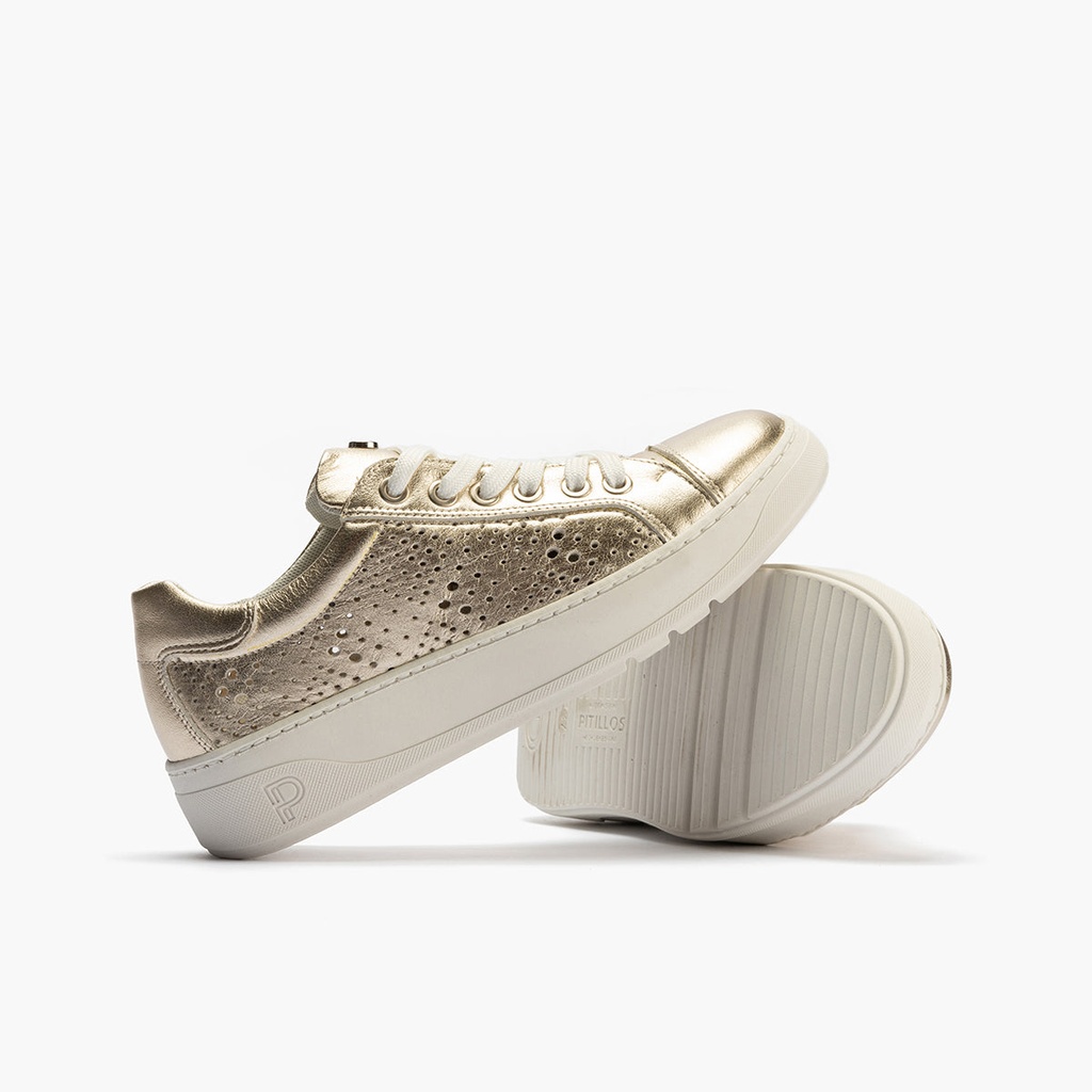 Basket con picados mujer en piel laminado ORO (3)