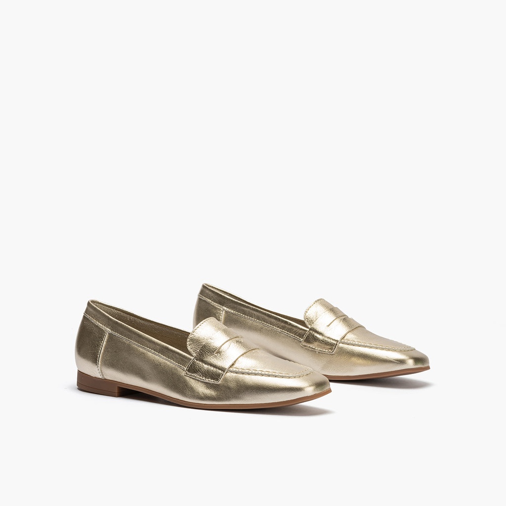 Mocasin mujer en piel laminado ORO (1)