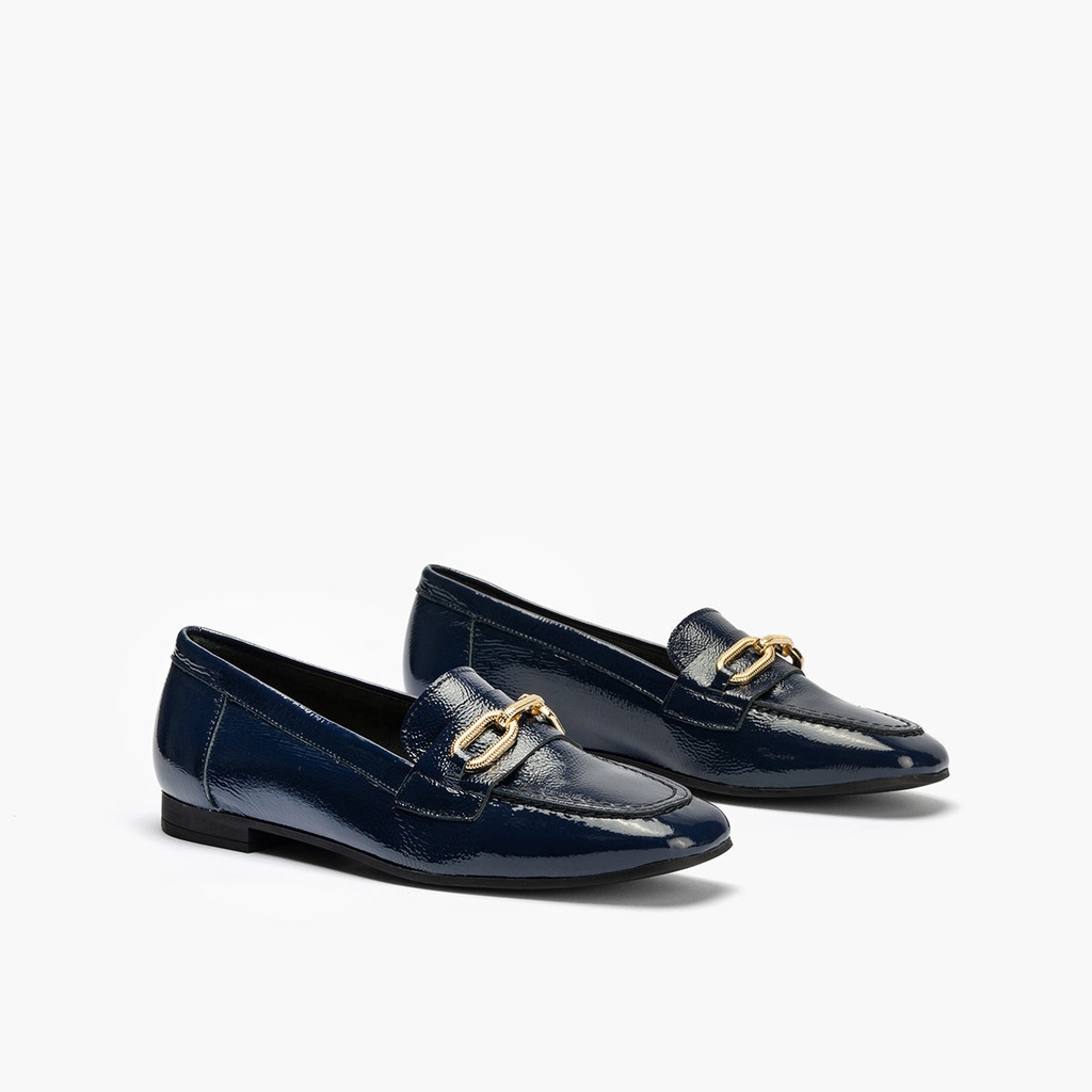 Mocasin plano con adorno metal mujer en piel charol MARINO (2)