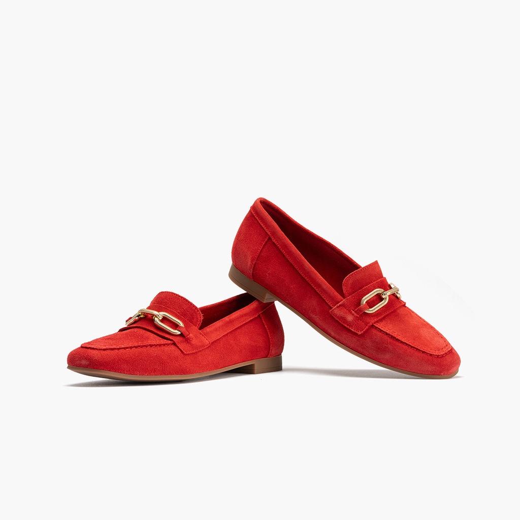 Mocasin con adorno metal mujer en serraje ROJO (1)