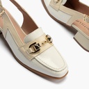 Mocasin punta cuadrada talon abierto mujer con hebilla en piel charol BLANCO (1)