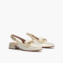 Mocasin punta cuadrada talon abierto mujer con hebilla en piel charol BLANCO (3)