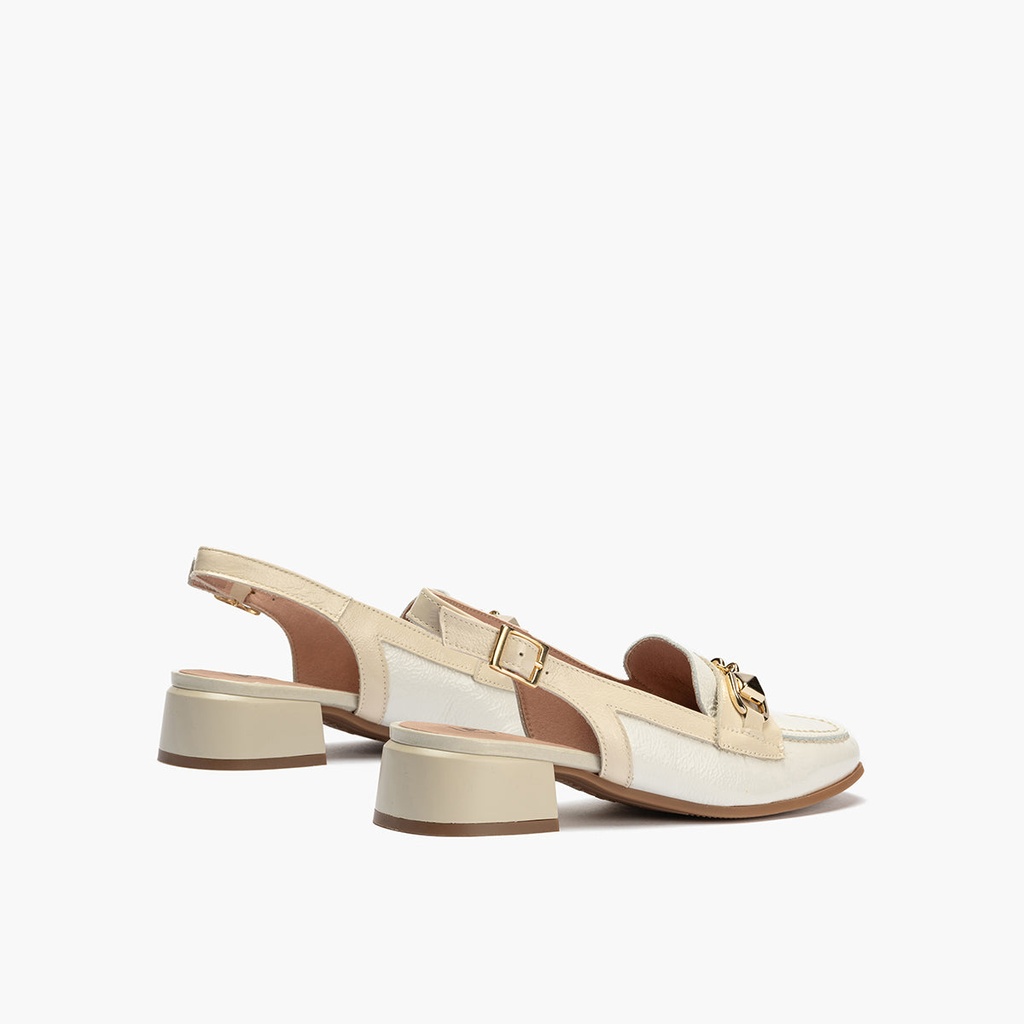 Mocasin punta cuadrada talon abierto mujer con hebilla en piel charol BLANCO (4)
