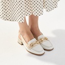 Mocasin punta cuadrada talon abierto mujer con hebilla en piel charol BLANCO (6)