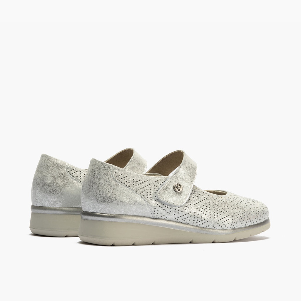 Zapato mercedes plano ancho especial con acabado brillante y suave Plata (3)