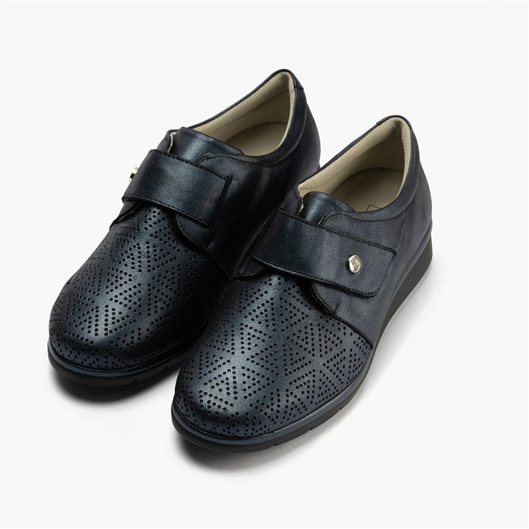 Zapato plano ancho especial con velcro en piel napa fantasía Marino (2)