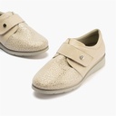 Zapato anchos especial con velcro en lycra y piel napa Crema (1)