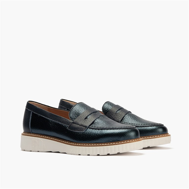 Zapato mocasín con antifaz en piel napa bombeada Marino (4)