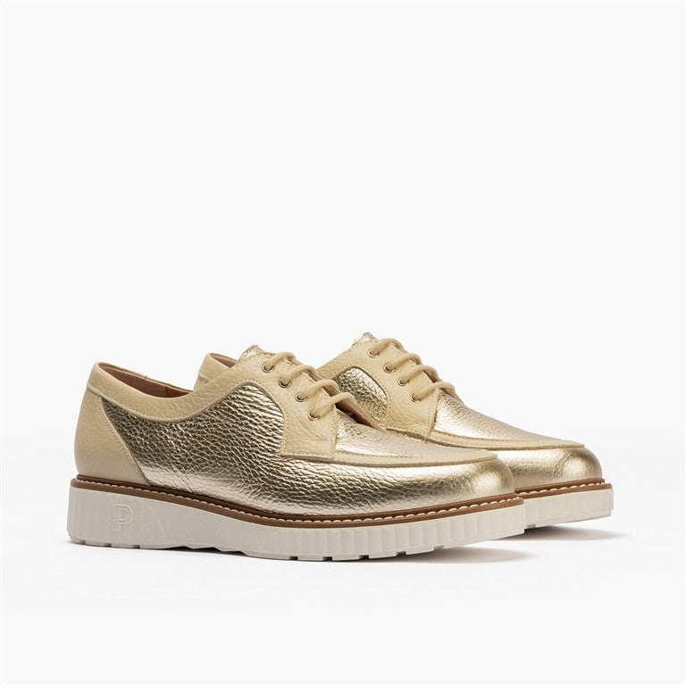 Zapato blucher con cordones y reflejos brillantes Oro (4)