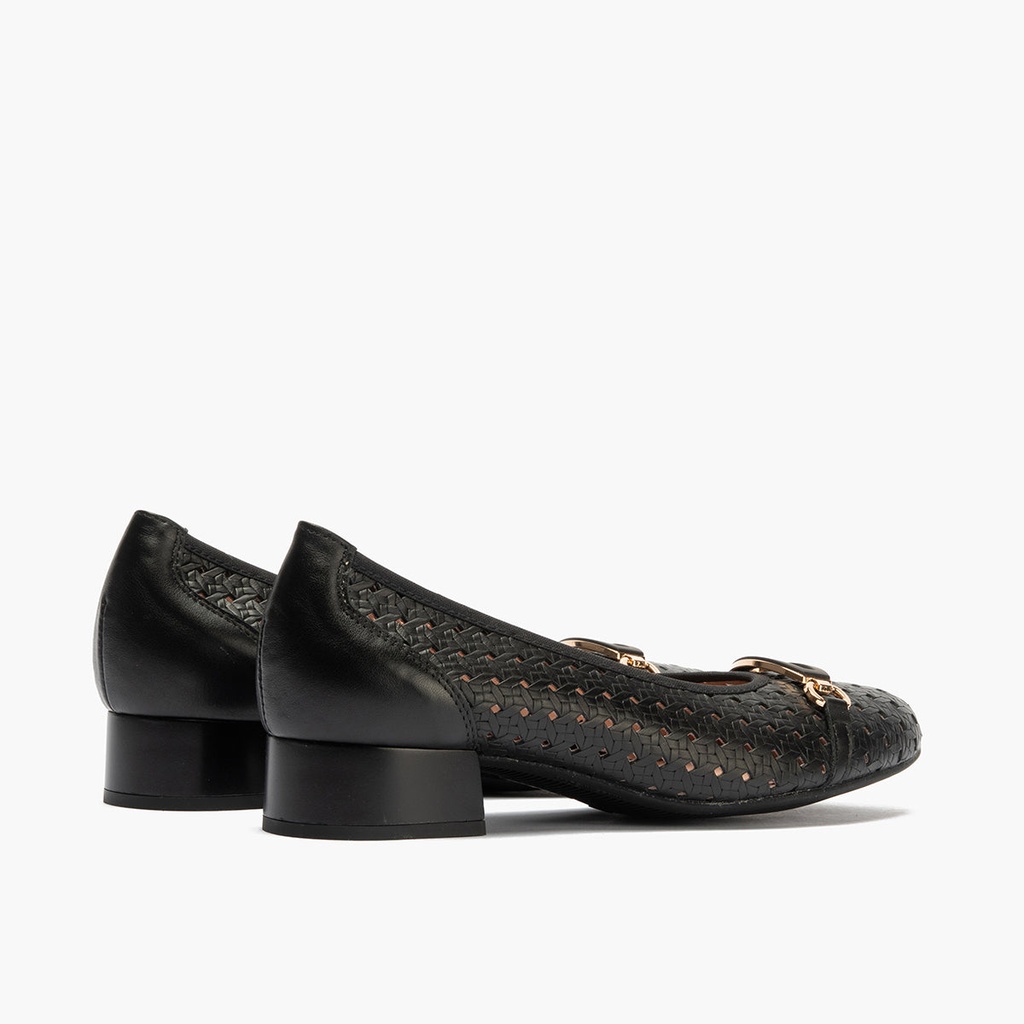 Zapato salón con adorno y tacón bajo, con punta redonda Negro (2)
