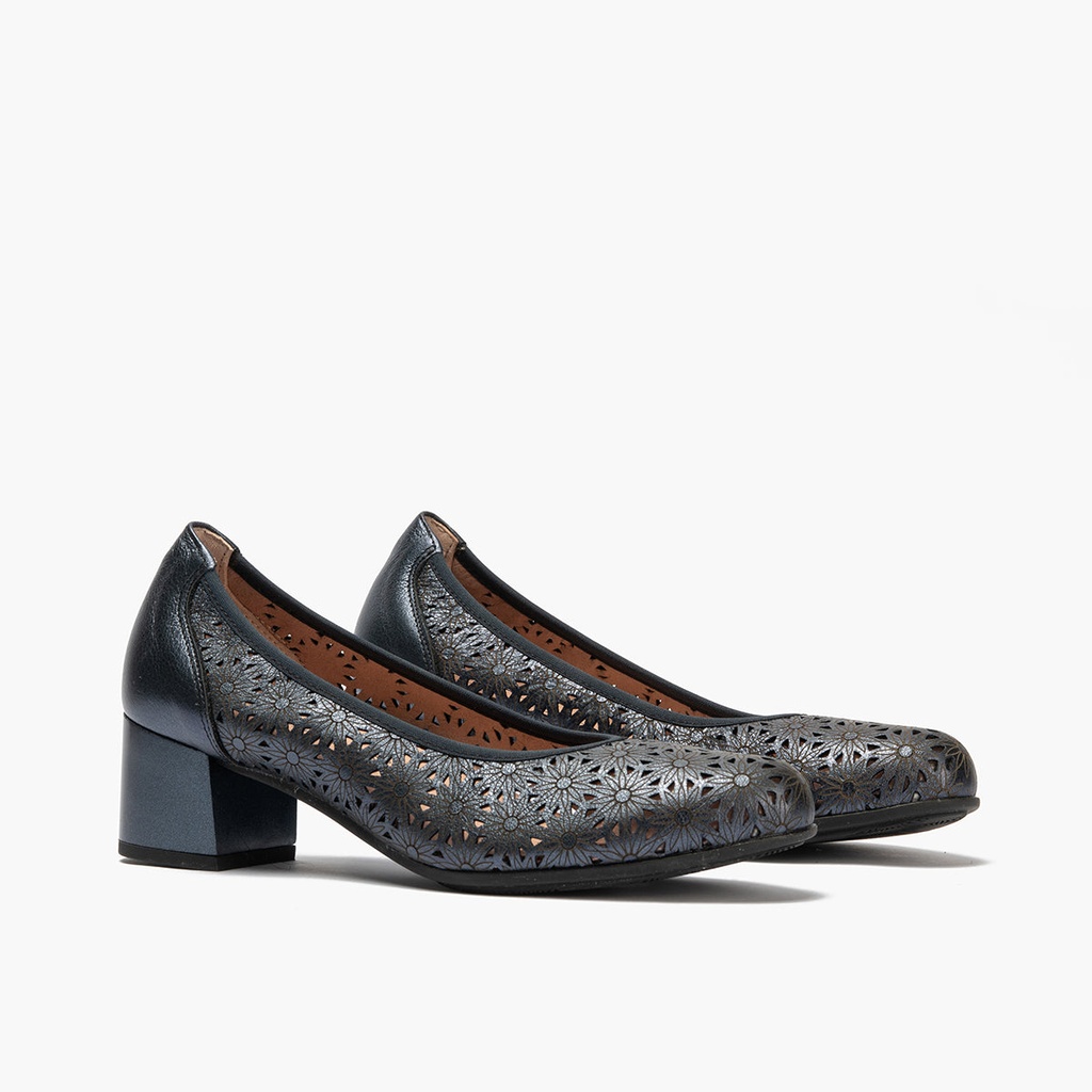 Zapato salón con tacón medio, en piel fantasía perforada Marino (2)