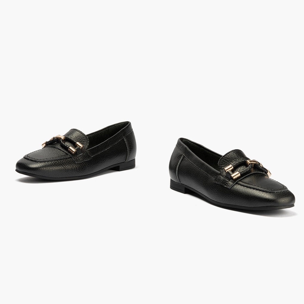 Mocasín plano en piel napa bombeada, con adorno Negro (1)