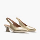 Zapato salón destalonado con tacón medio, en piel laminado Oro (1)