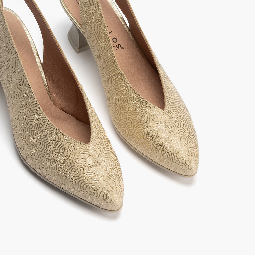 Zapato salón destalonado con tacón medio, en piel fantasía Oro (1)
