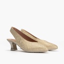 Zapato salón destalonado con tacón medio, en piel fantasía Oro (2)