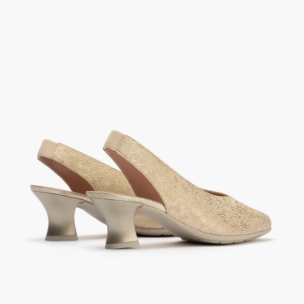 Zapato salón destalonado con tacón medio, en piel fantasía Oro (3)