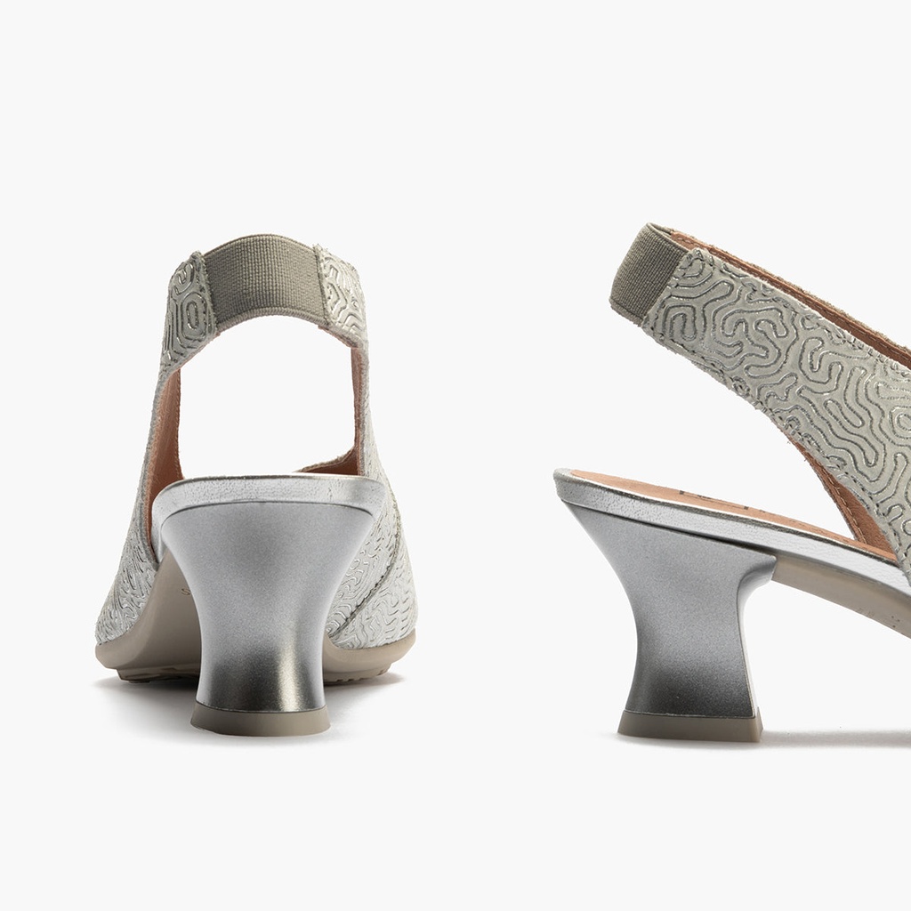 Zapato salón destalonado con tacón medio, en piel fantasía Plata (4)