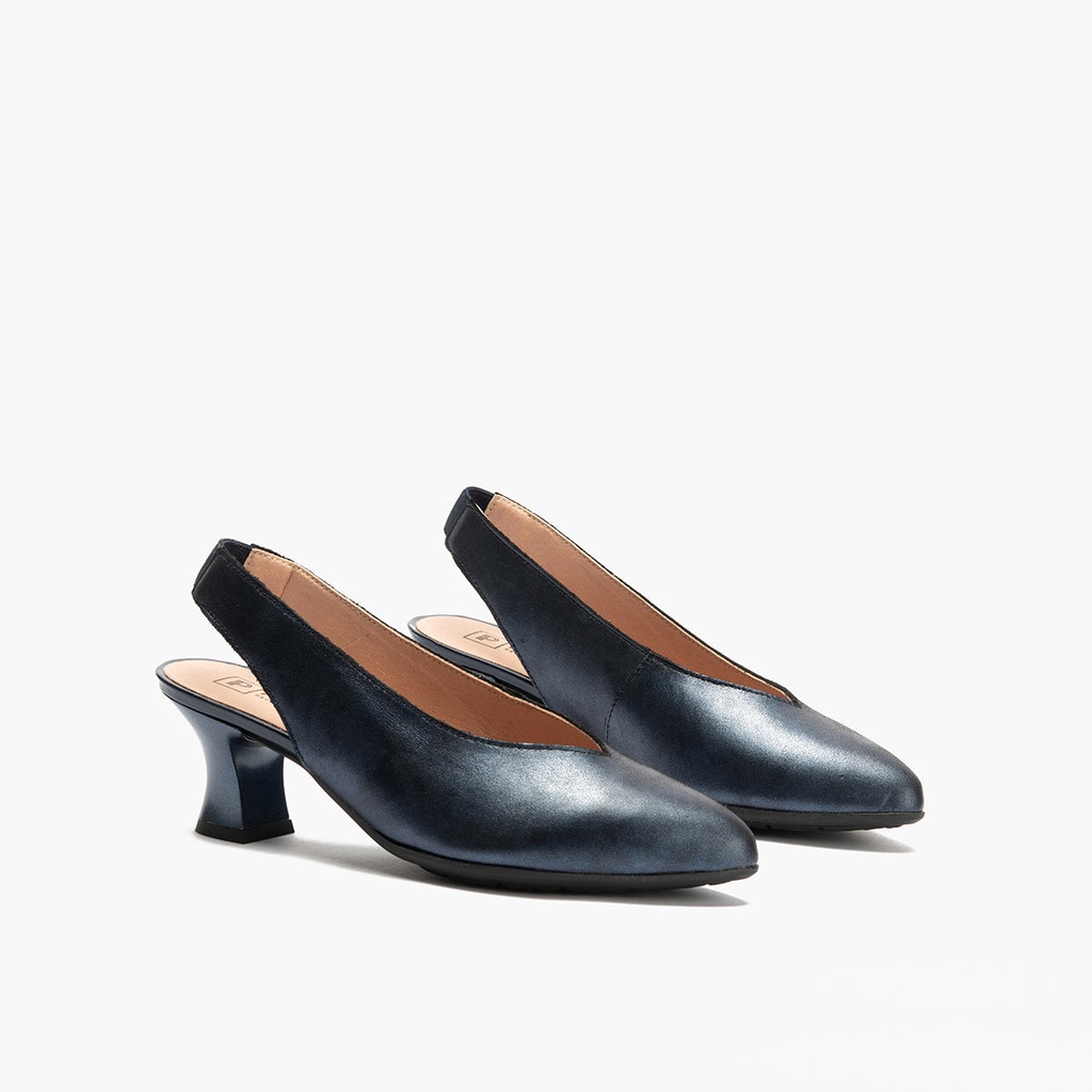 Zapato salón destalonado con tacón medio, en piel laminada Marino (2)