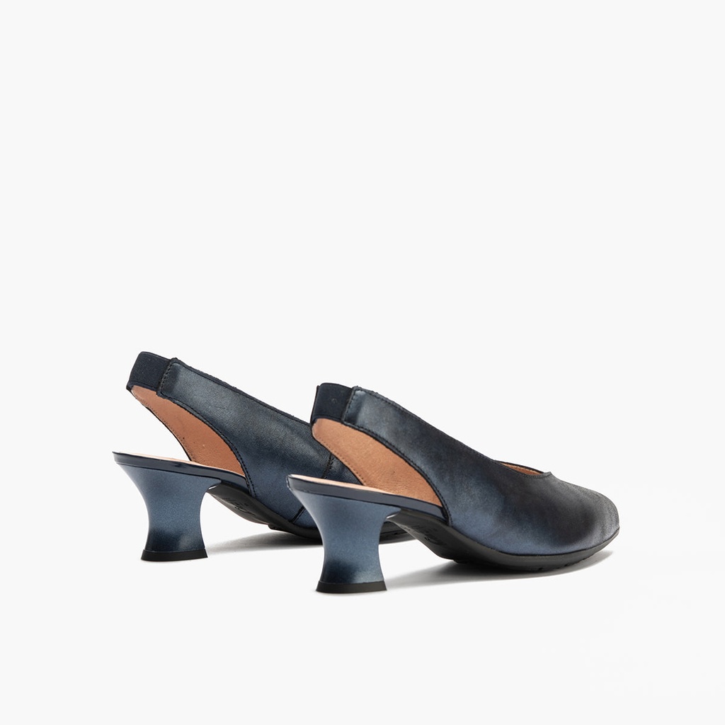 Zapato salón destalonado con tacón medio, en piel laminada Marino (3)