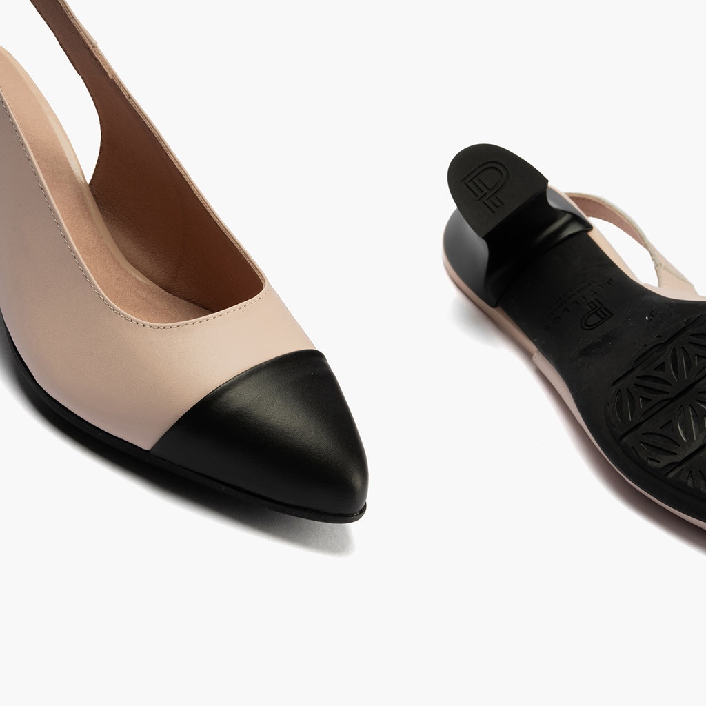 Zapato de salón destalonado con tacón medio y punta fina Negro-Nude (1)