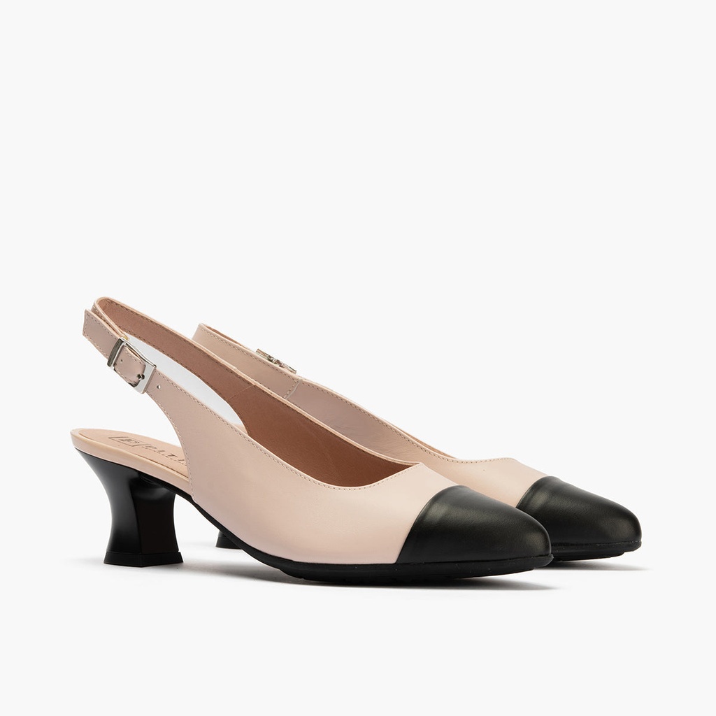 Zapato de salón destalonado con tacón medio y punta fina Negro-Nude (3)