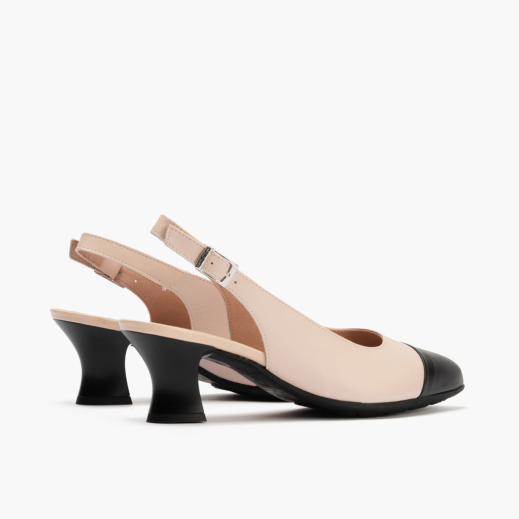 Zapato de salón destalonado con tacón medio y punta fina Negro-Nude (4)