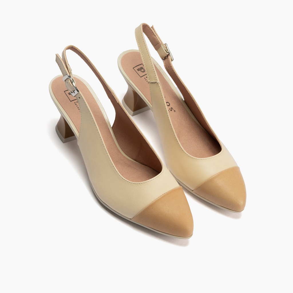Zapato de salón destalonado con tacón medio y punta fina Taupe-Crema (2)