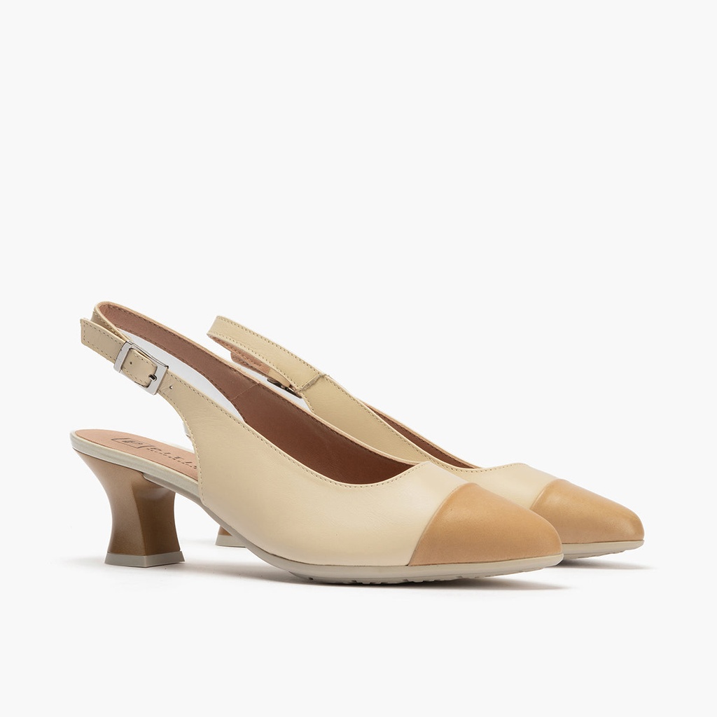 Zapato de salón destalonado con tacón medio y punta fina Taupe-Crema (3)