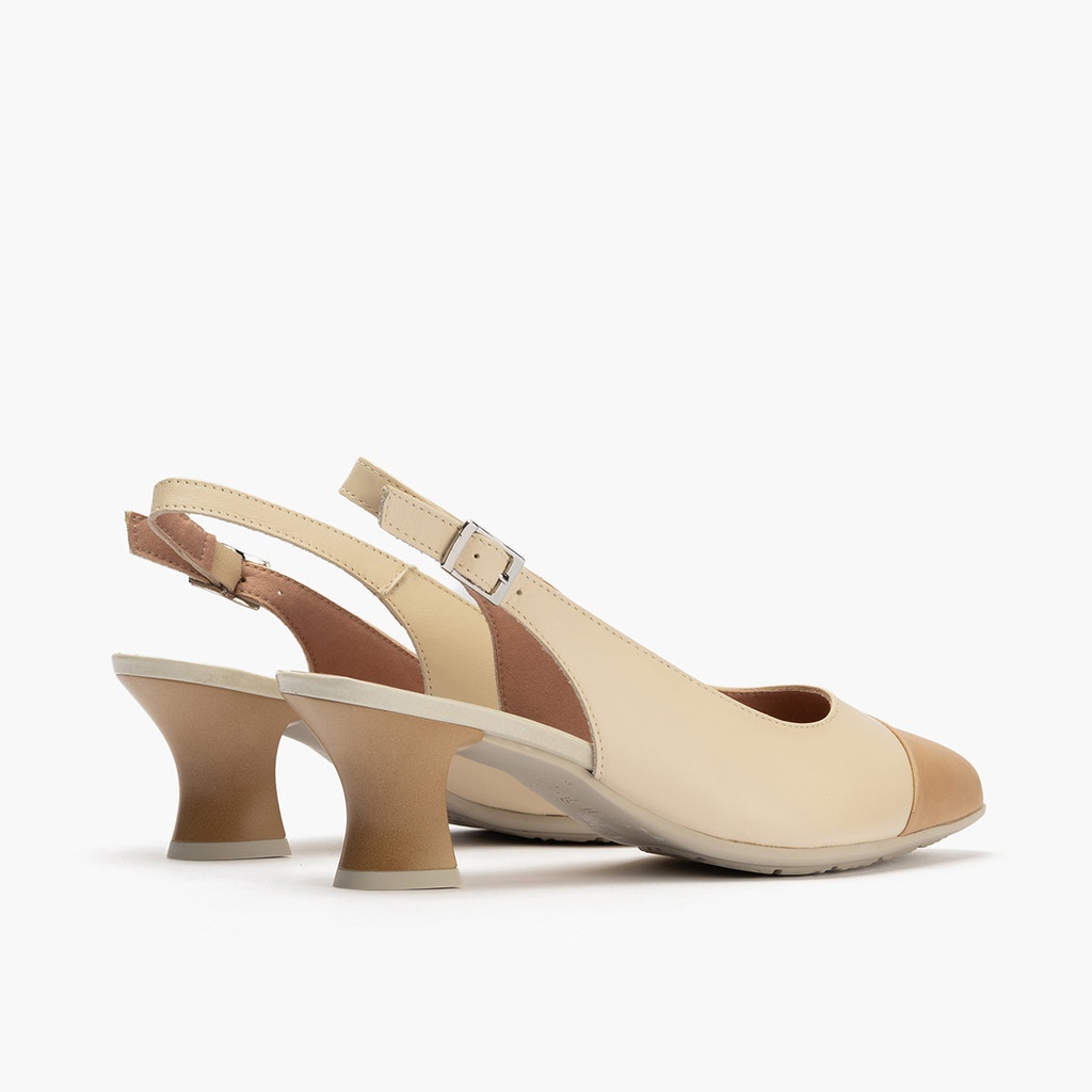 Zapato de salón destalonado con tacón medio y punta fina Taupe-Crema (4)