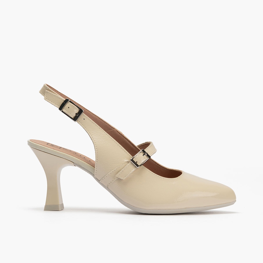 Zapato de salón destalonado con tacón alto, punta fina y pulsera Crema (1)