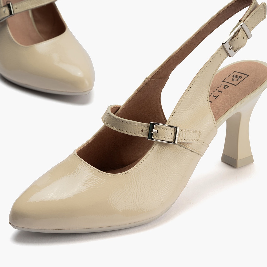 Zapato de salón destalonado con tacón alto, punta fina y pulsera Crema (2)