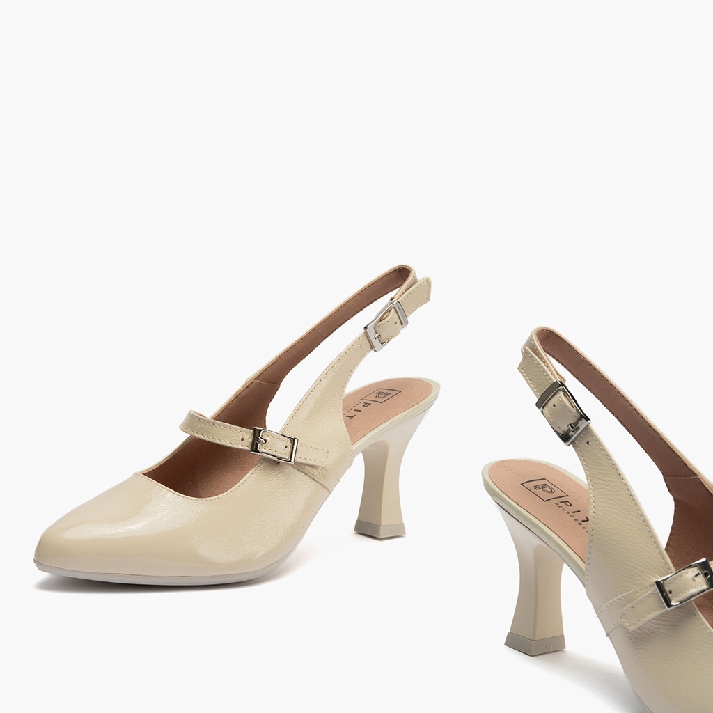 Zapato de salón destalonado con tacón alto, punta fina y pulsera Crema (3)