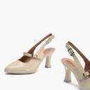 Zapato de salón destalonado con tacón alto, punta fina y pulsera Crema (3)