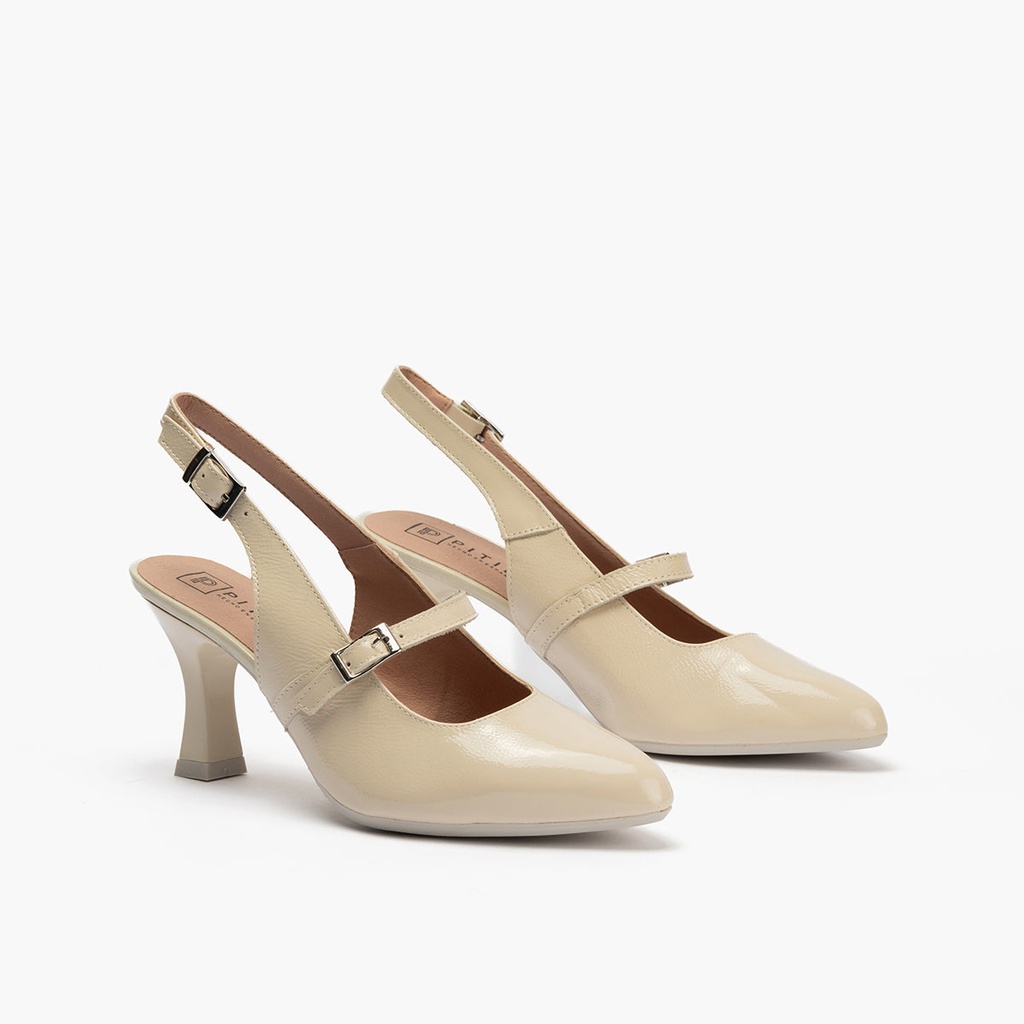 Zapato de salón destalonado con tacón alto, punta fina y pulsera Crema (4)