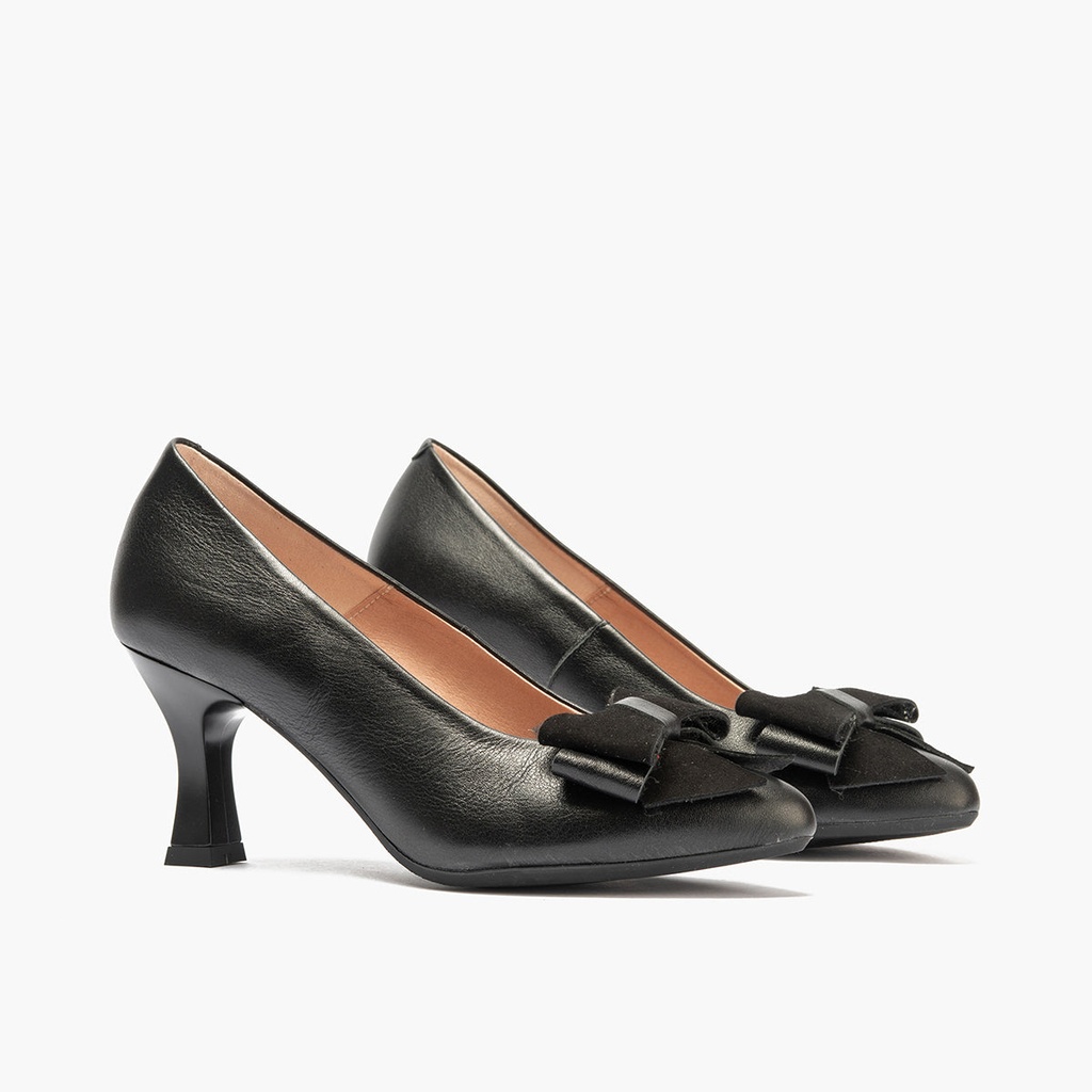 Zapato de salón con tacón alto, punta fina y detalle de lazo Negro (2)