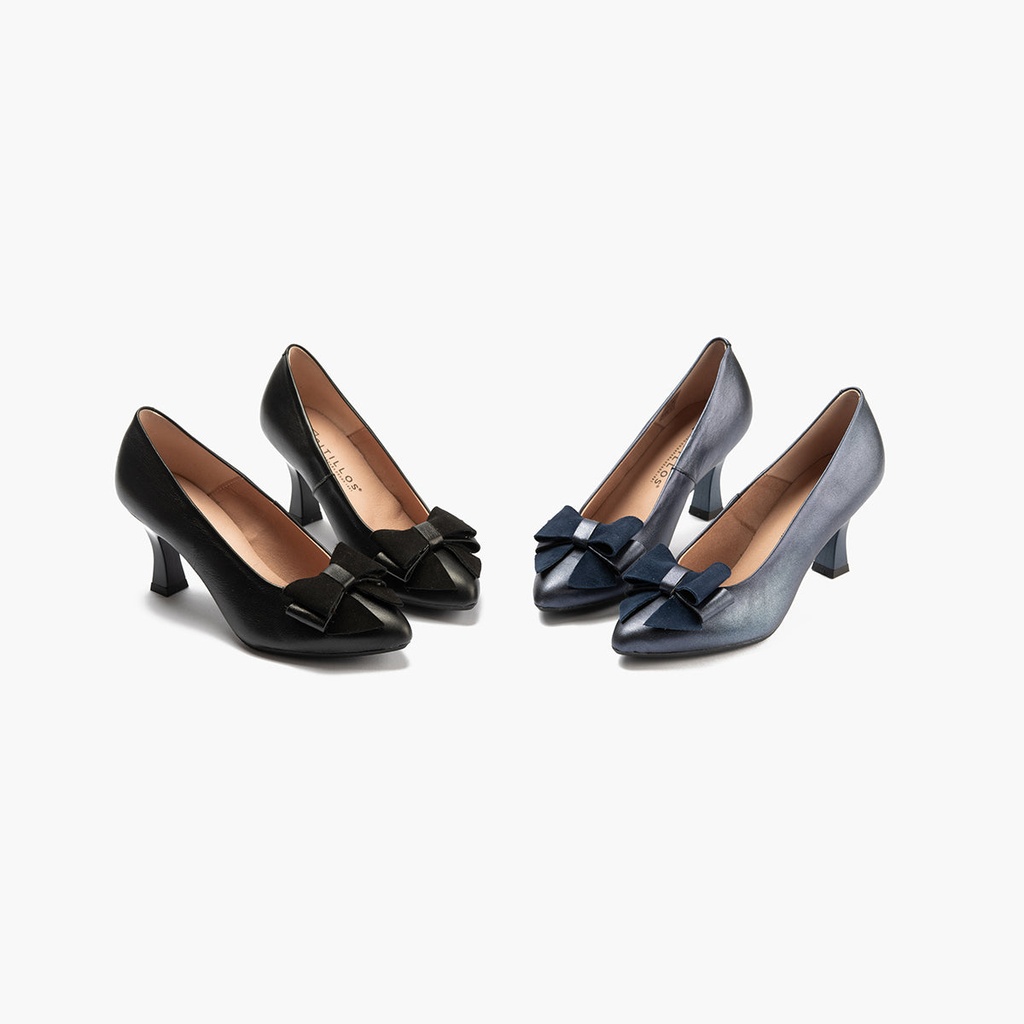 Zapato de salón con tacón alto, punta fina y detalle de lazo Negro (5)