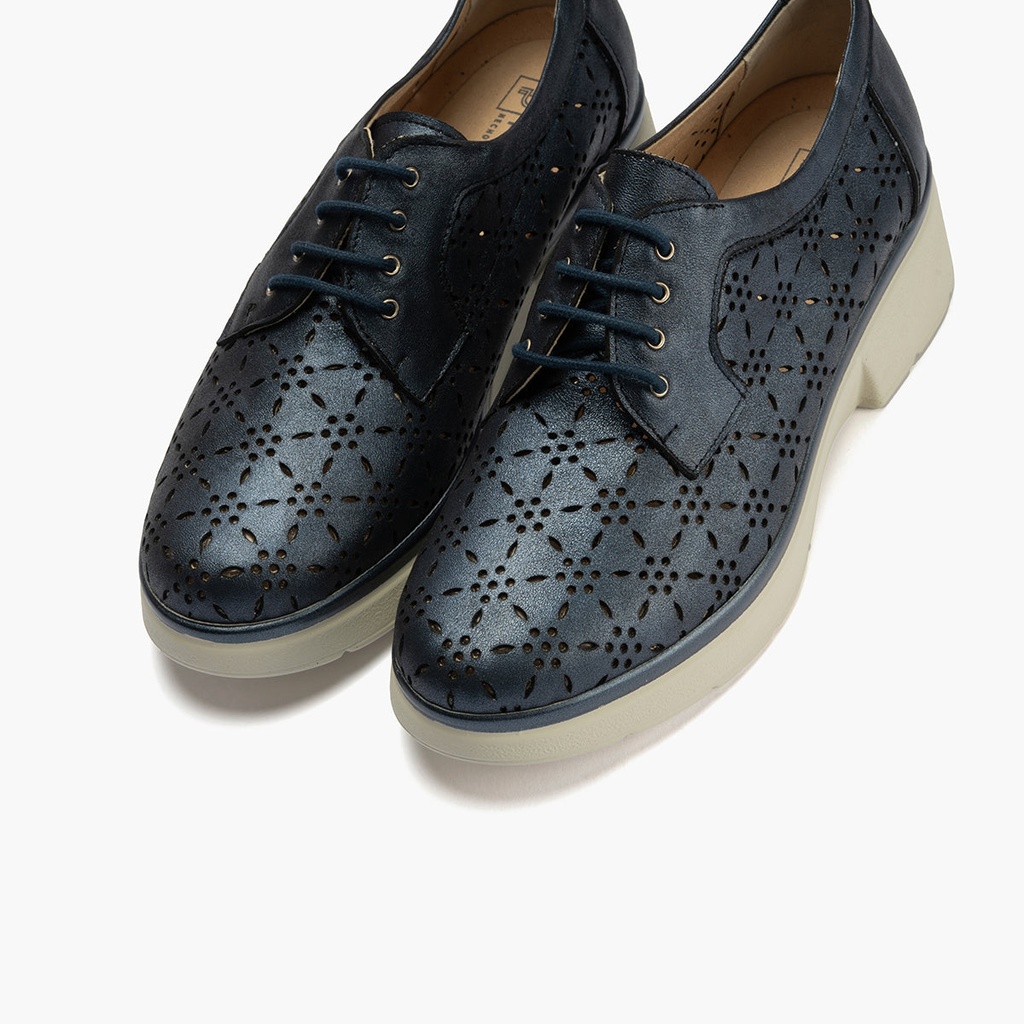 Blucher con cordones, cuña y piel fantasía Marino (2)