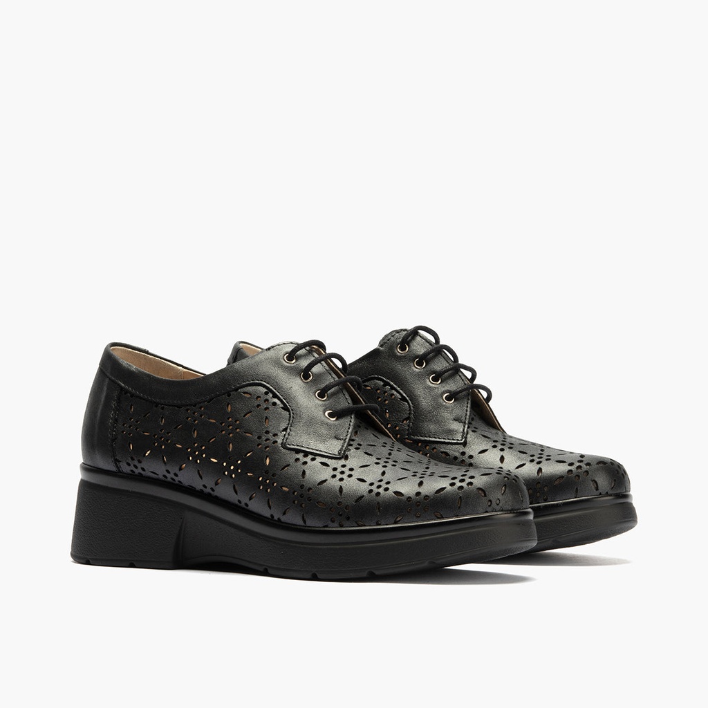 Blucher con cordones, cuña y piel fantasía Negro (1)