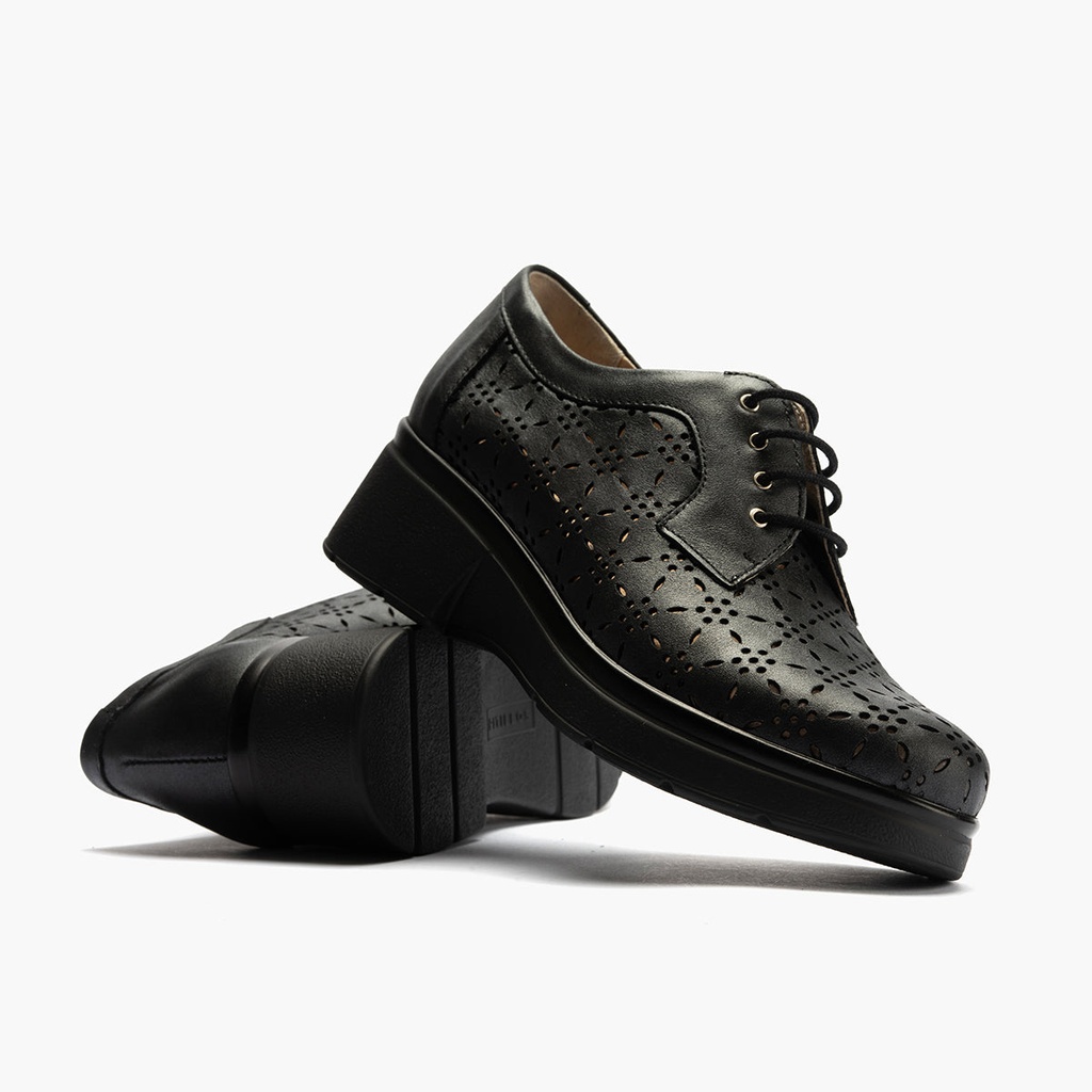Blucher con cordones, cuña y piel fantasía Negro (3)