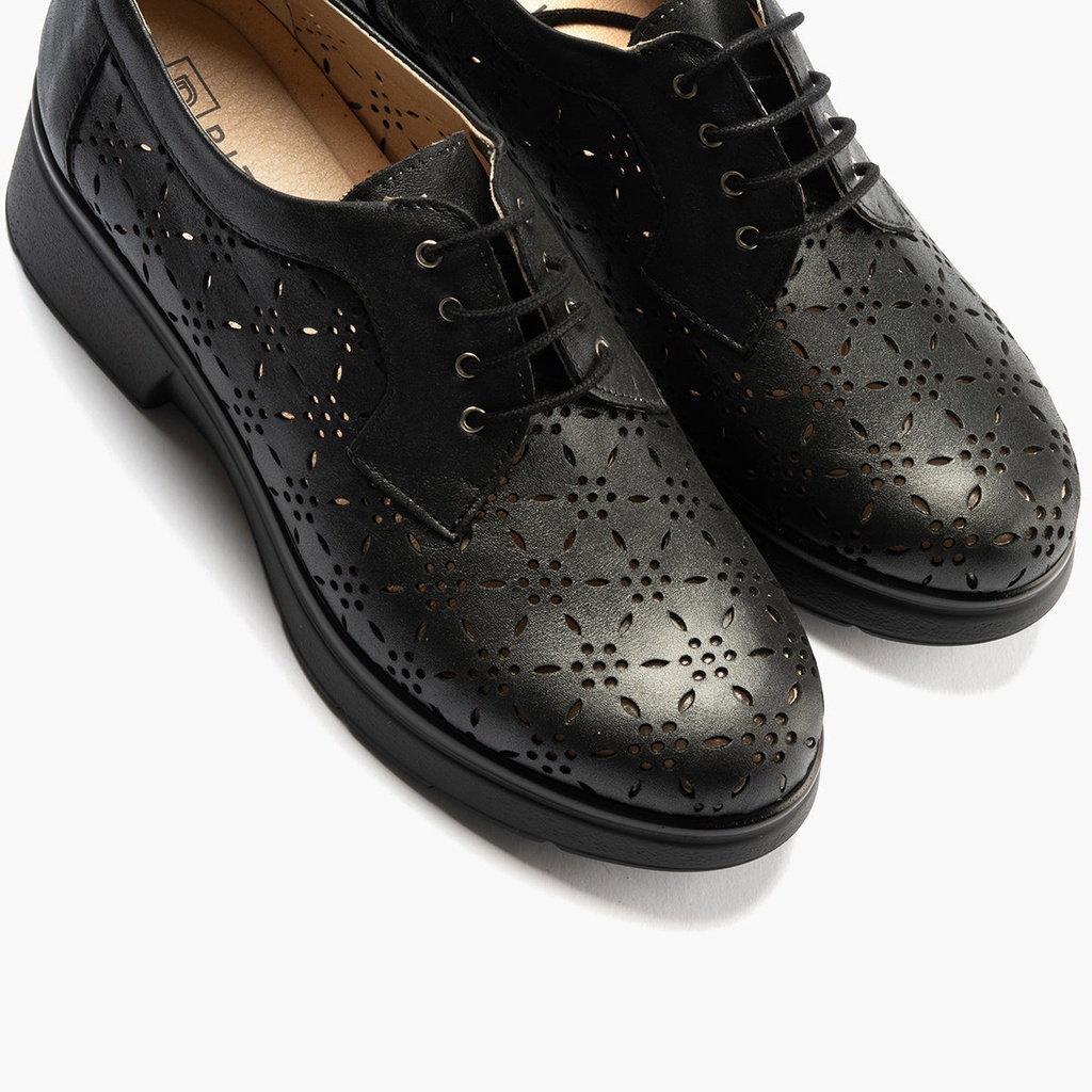 Blucher con cordones, cuña y piel fantasía Negro (4)
