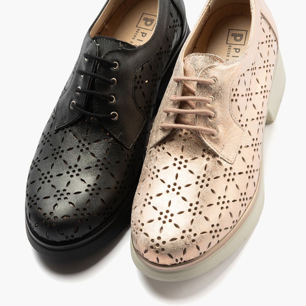 Blucher con cordones, cuña y piel fantasía Negro (5)